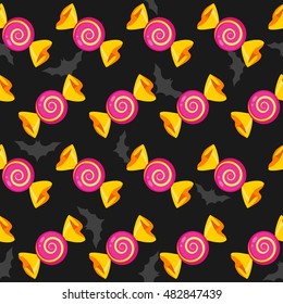 Trick or Treat Halloween seamless candy pattern. Vector illustration