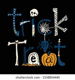 Trick or Treat Halloween Skull Pumpkin Graphic Illustration Vector Art T-shirt Design
