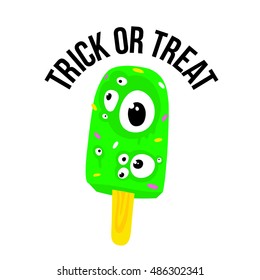 Trick or treat halloween spooky ice-cream with eyes in cartoon style isolated vector illustration