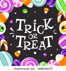 Trick or treat. Halloween sweets and candies. Vector illustration in flat style.