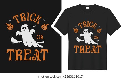 Diseño de camisetas de Halloween Trick Or Treat. tipografía gráfica camiseta de horror de vacaciones. camiseta vectorial creativa. Aislado sobre fondo negro. Perfecto para imprimir objetos y bolsas, póster, tarjeta, pegatina