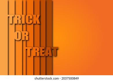TRICK OR TREAT, a Halloween text, design in paper cut style on the orange background with copy space for greeting card, banner, or website. Vector illustration.