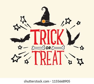 Trick or treat for halloween text. This text can be used as a greeting card element or print. Vector illustration.