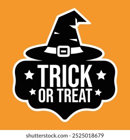 Trick or Treat halloween witch hat and typography badge illustration