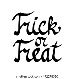 Trick or treat. Hand drawn Halloween lettering. Text banner for Happy Halloween greeting card. Vector design elements.