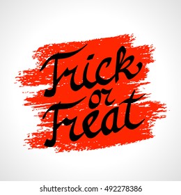 Trick or treat. Hand drawn Halloween lettering. Text banner for Happy Halloween greeting card. Vector design elements.