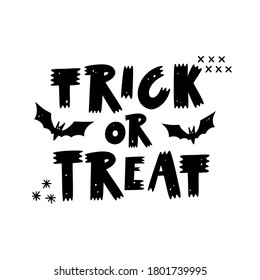 Trick or Treat. Hand drawn lettering phrase for Halloween day isolated on white background. Vector illustration