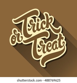 Trick or Treat hand drawn lettering vector illustration for Halloween. 