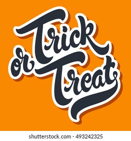 Trick or Treat hand drawn lettering vector illustration for Halloween. 