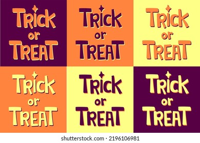 trick or treat hand drawn vector. halloween. typography. orange. purple