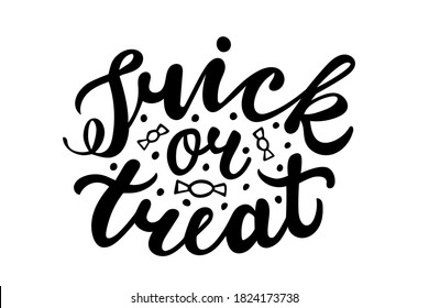Trick or Treat hand lettering with doodle candy vector for Halloween design.