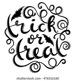 Trick or treat, hand-drawn halloween lettering, vector illustration