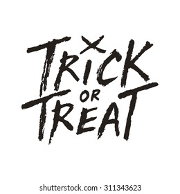 Trick or treat handwritten text isolated on white background, Halloween vector illustration