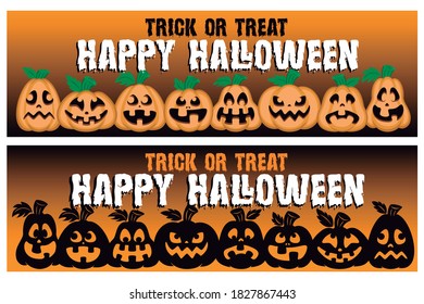 TRICK OR TREAT HAPPY HALLOWEEN BANNER WITH PUMPKINS CLIP ART OR SILOHUETTE