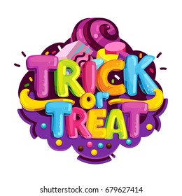 Trick or treat. Happy Halloween Candy cartoon logo on isolated background