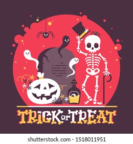 Trick or treat. Happy Halloween lettering illustration.  Hand drawn background for invitation or greeting cards, halloween party and sale design. 