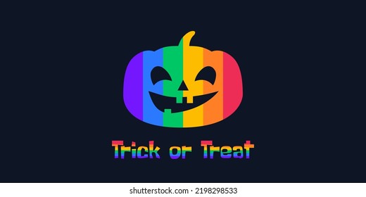 trick or treat happy halloween lgbt rainbow colors pumpkin greeting card banner design vector illustration