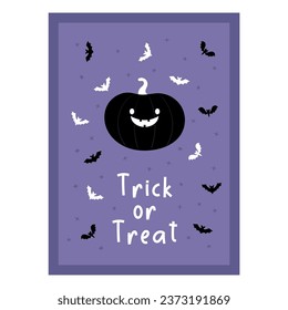 Trick or Treat. Happy Halloween party poster. Hand drawn placard. Art cover horror night. October 31 holiday evening. Vector illustration