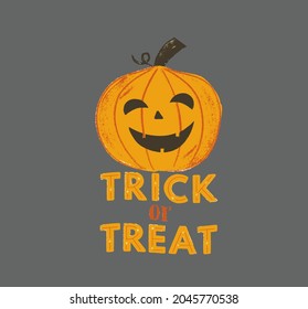 Trick or Treat. Happy Halloween. Text and Pumpkin orange. Illustration. Vector. 