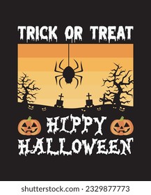Trick or Treat Happy Halloween. Halloween t-shirt design template. Happy Halloween t-shirt design template easy to print all-purpose for man, women, and children