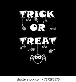 Trick or treat, Happy Halloween, Vector holiday black and white illustration can be used as a greeting card, poster, print or banner.