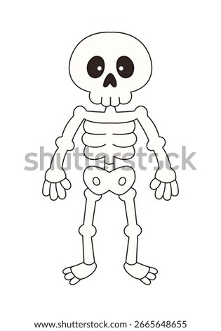 Trick or treat. Human skeleton isolated on white background, doodle style drawing for halloween design, coloring pages