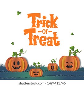 trick or treat illustration design paper art style for greeting, invitation, poster, banner, background celebration event