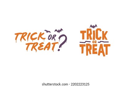 Trick or Treat lettering design with flying bats. Halloween card or banner spooky design.