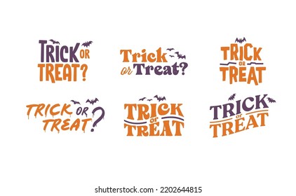 Trick or Treat lettering design with flying bats. Halloween card or banner spooky design.