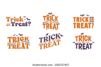 Diseño de letras de truco o truco con murciélagos voladores. Diseño espeluznante de carteles o carteles de Halloween.