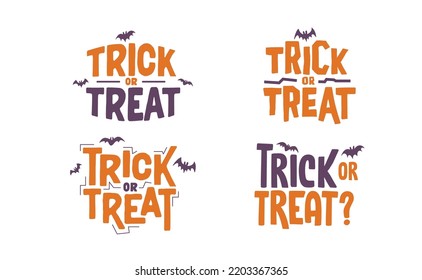 Trick or Treat lettering design with flying bats. Halloween card or banner spooky design.