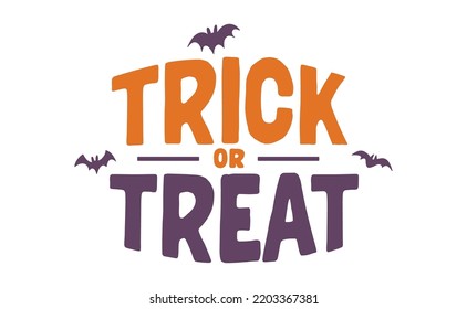 Trick or Treat lettering design with flying bats. Halloween card or banner spooky design.