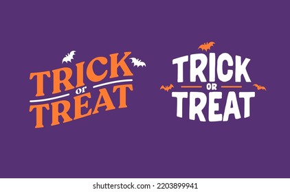 Trick or Treat lettering design with flying bats. Halloween card or banner spooky design.