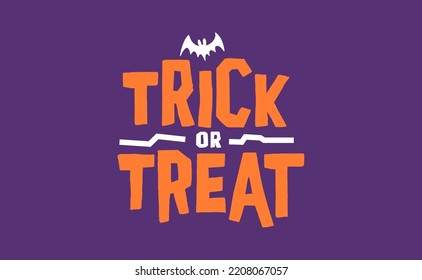 Trick or Treat lettering design with flying bats. Halloween card or banner spooky design.
