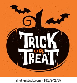 Trick or Treat lettering design on orange background Vector Illustration