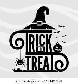 Trick or treat lettering with halloween element, Halloween greeting vector template