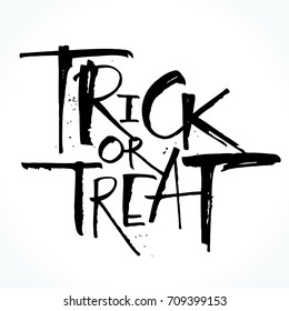 Trick or treat lettering for Halloween. Handwritten modern calligraphy, brush painted letters. Vector illustration. Template for banners, posters, flyers, greeting cards or photo overlays.