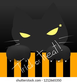 Trick or treat lettering for Halloween party with black cat background