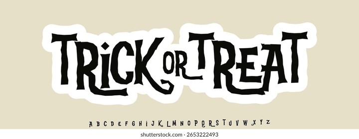 Trick or Treat Lettering Phrase Rough spooky typography with gothic and distorted letters for Halloween, party invites, seasonal greetings, stickers, posters. Vector illustration