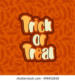 trick or treat lettering text happy halloween ghosts background vector illustration