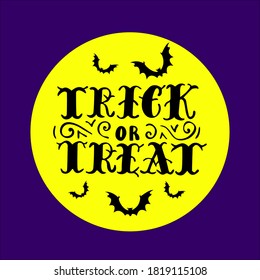 Trick or Treat lettering with yellow moon on background vector