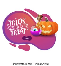 Trick or treat, modern pink greeting banner in the form of smooth lines for your business with