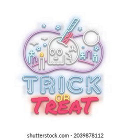 Trick or treat neon design, vector file.