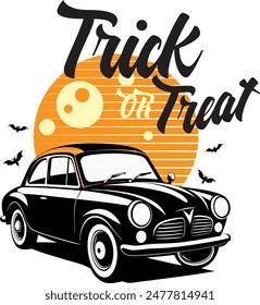 Trick or Treat Viejo Antiguas Retro Stylist Car T-Shirt Diseño de impresión.