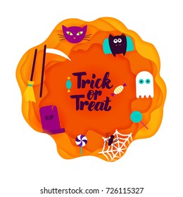 Trick or Treat Paper Cut. Vector Illustration. Happy Halloween.