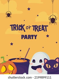 trick or treat party cartel with halloween characters