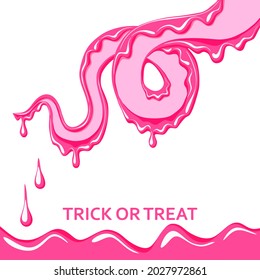 Trick or treat. Pink tentacles of a monster with dripping slime and glaze. Halloween banner