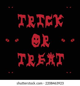 Trick Or Treat Post With Scary Red Eyes And Black Background