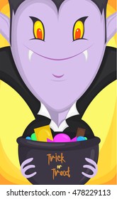 Trick or treat poster with dracula and candy illustration