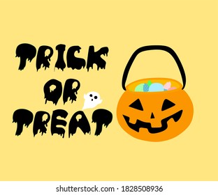 Trick or treat . Pumpkin basket with candy.